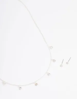 Silver Diamante Droplet Jewellery Set