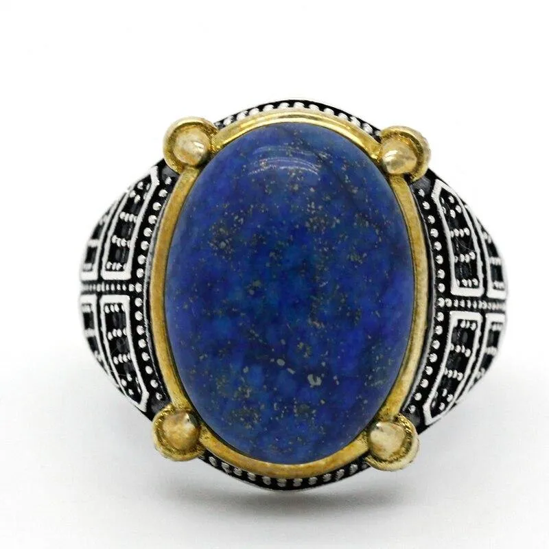 Silver Natural Lapis Lazuli Stone Ring with Black CZ