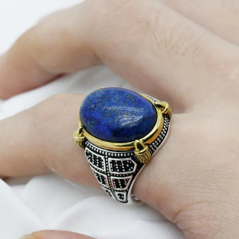 Silver Natural Lapis Lazuli Stone Ring with Black CZ