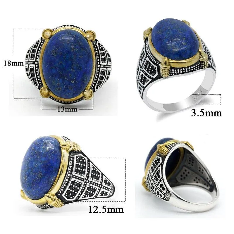 Silver Natural Lapis Lazuli Stone Ring with Black CZ