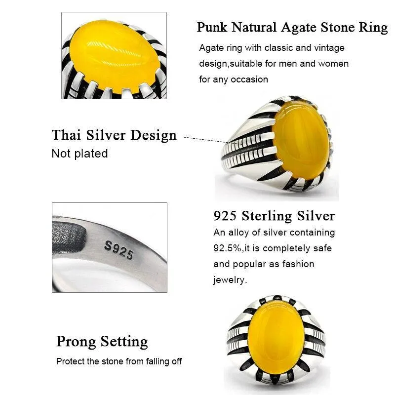 Silver Paw Design Natural Gemstone Yellow Agate Stone Ring