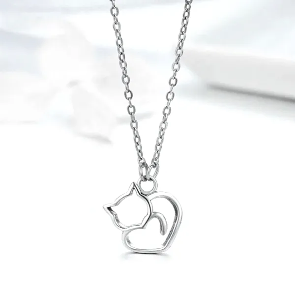 Simply Stylish Cat Sterling Sterling Silver Heart Necklace