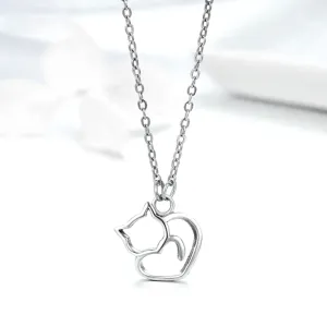 Simply Stylish Cat Sterling Sterling Silver Heart Necklace