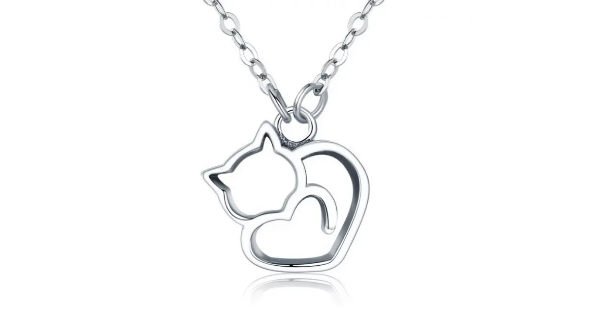 Simply Stylish Cat Sterling Sterling Silver Heart Necklace