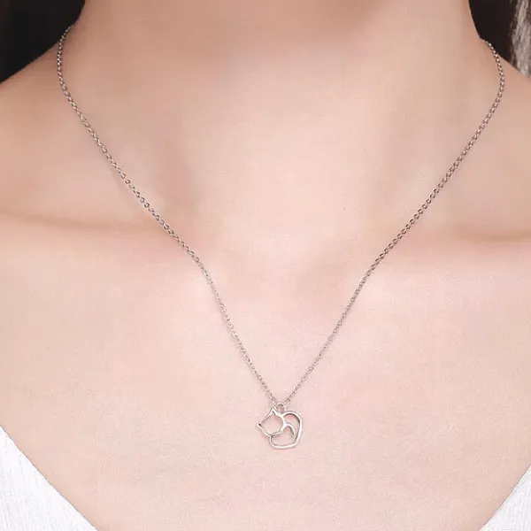 Simply Stylish Cat Sterling Sterling Silver Heart Necklace