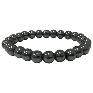 Simulated Hematite 8mm Round Bead Handmade Stretch Unisex Bracelet