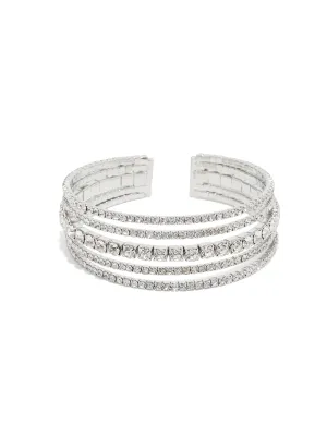 Sliver-Tone Rhinestone Bangle Cuff Bracelet