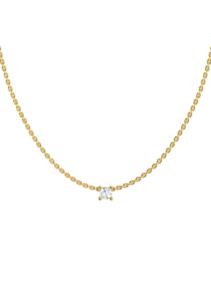 Solitaire 18K Gold Necklace w. Lab-Grown Diamond