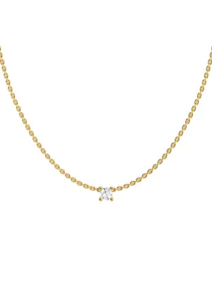 Solitaire 18K Gold Necklace w. Lab-Grown Diamond