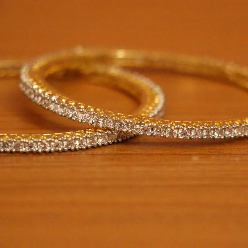 Solitaire Look Gold Plated Single Line Bangles