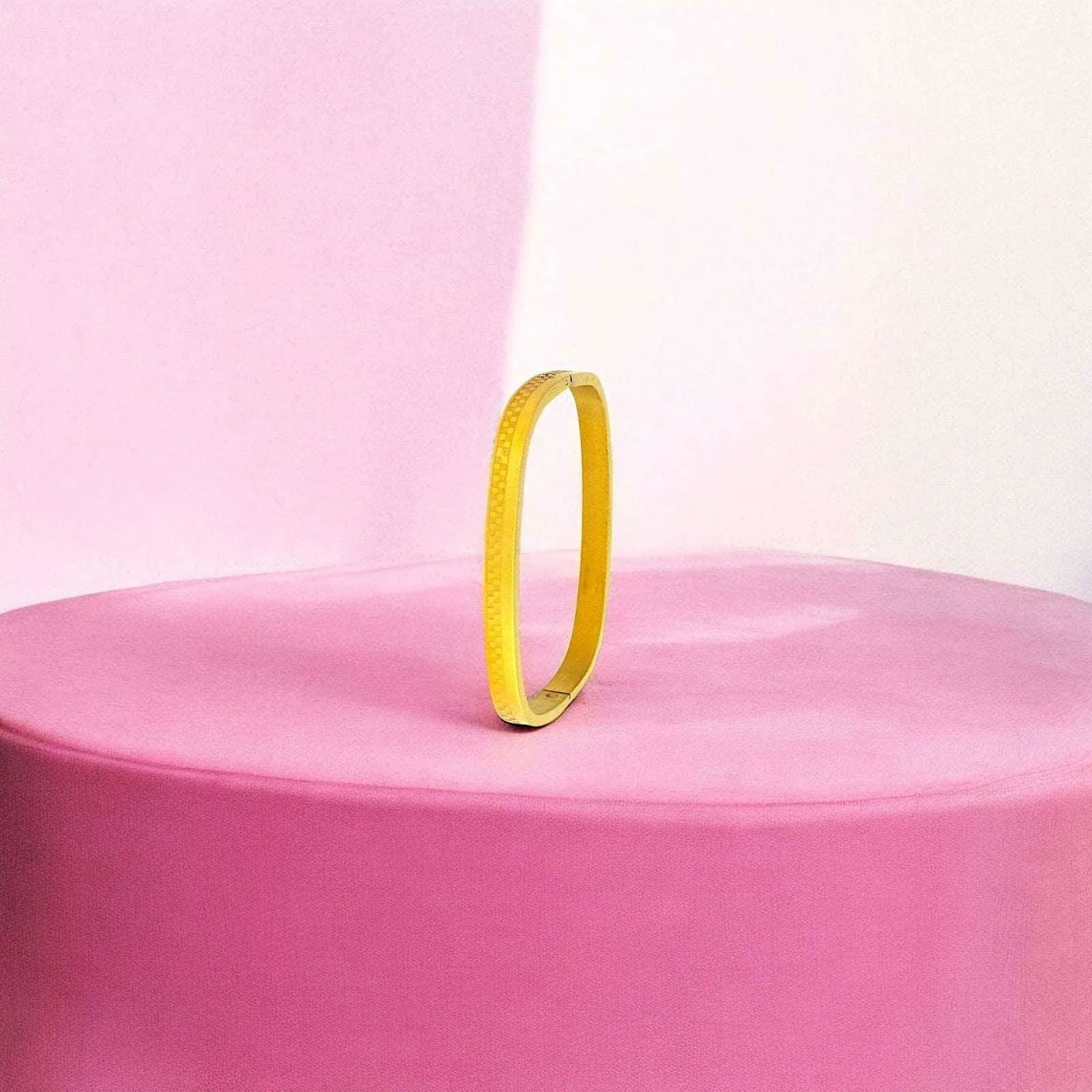 Square-Edged Gold Bracelet with Crystal
