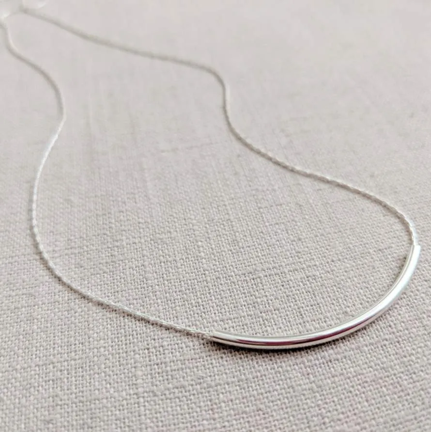 Sterling Silver Curved Bar Necklace