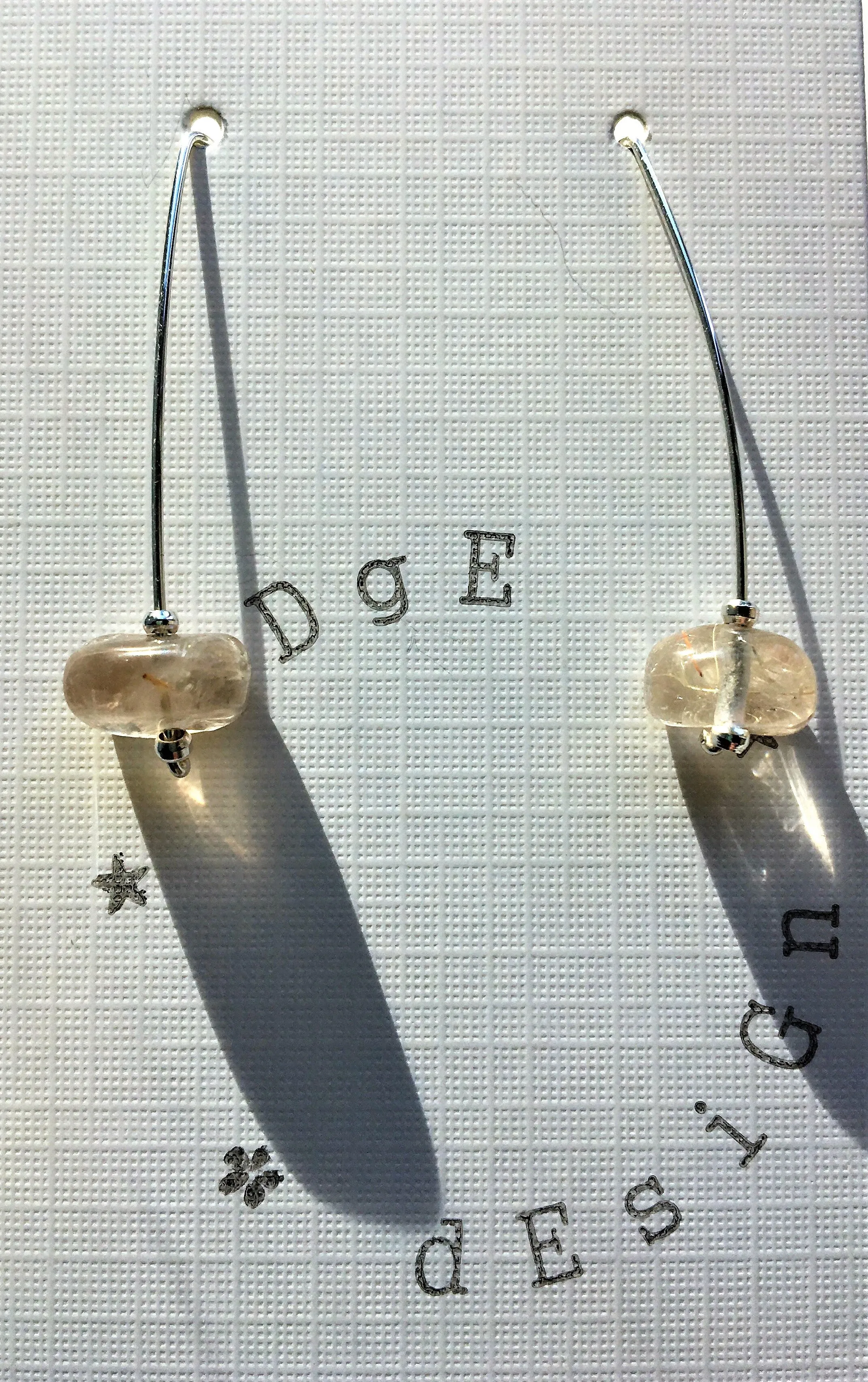 Sterling Silver Earrings - Rutilated Quartz Wire Drop