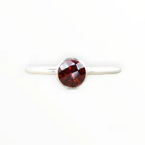 Sterling Silver Garnet Stacking Ring // 5mm Faceted Gemstone January Birthstone Stackable Ring