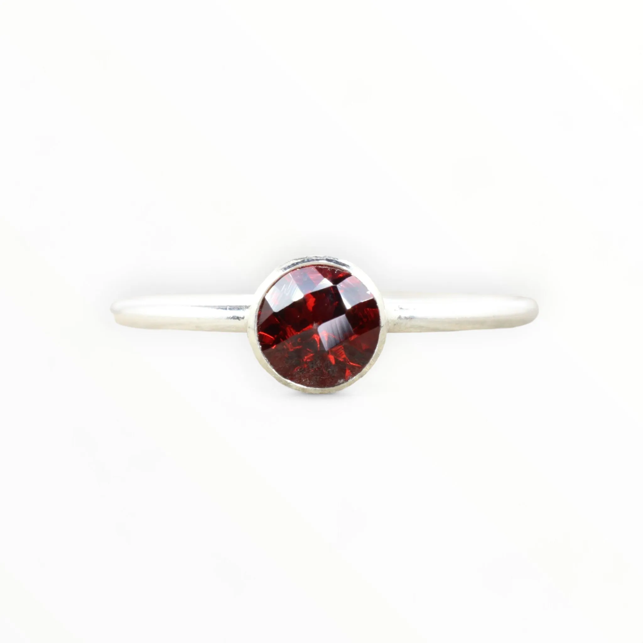Sterling Silver Garnet Stacking Ring // 5mm Faceted Gemstone January Birthstone Stackable Ring