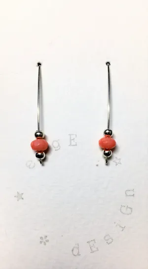 Sterling silver single wire earrings - Coral faceted beads and silver spacer beads