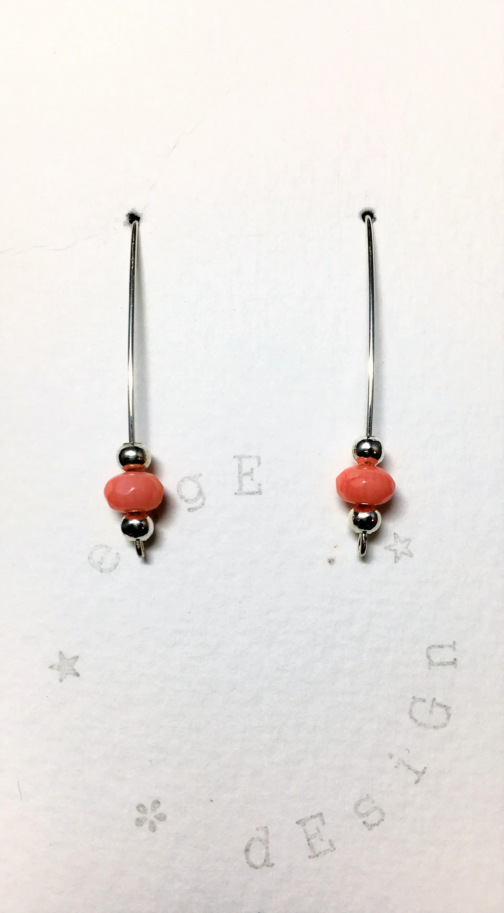 Sterling silver single wire earrings - Coral faceted beads and silver spacer beads