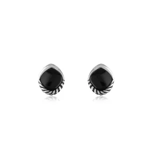 Sterling Silver Whitby Jet Half Rope Edge Stud Earrings