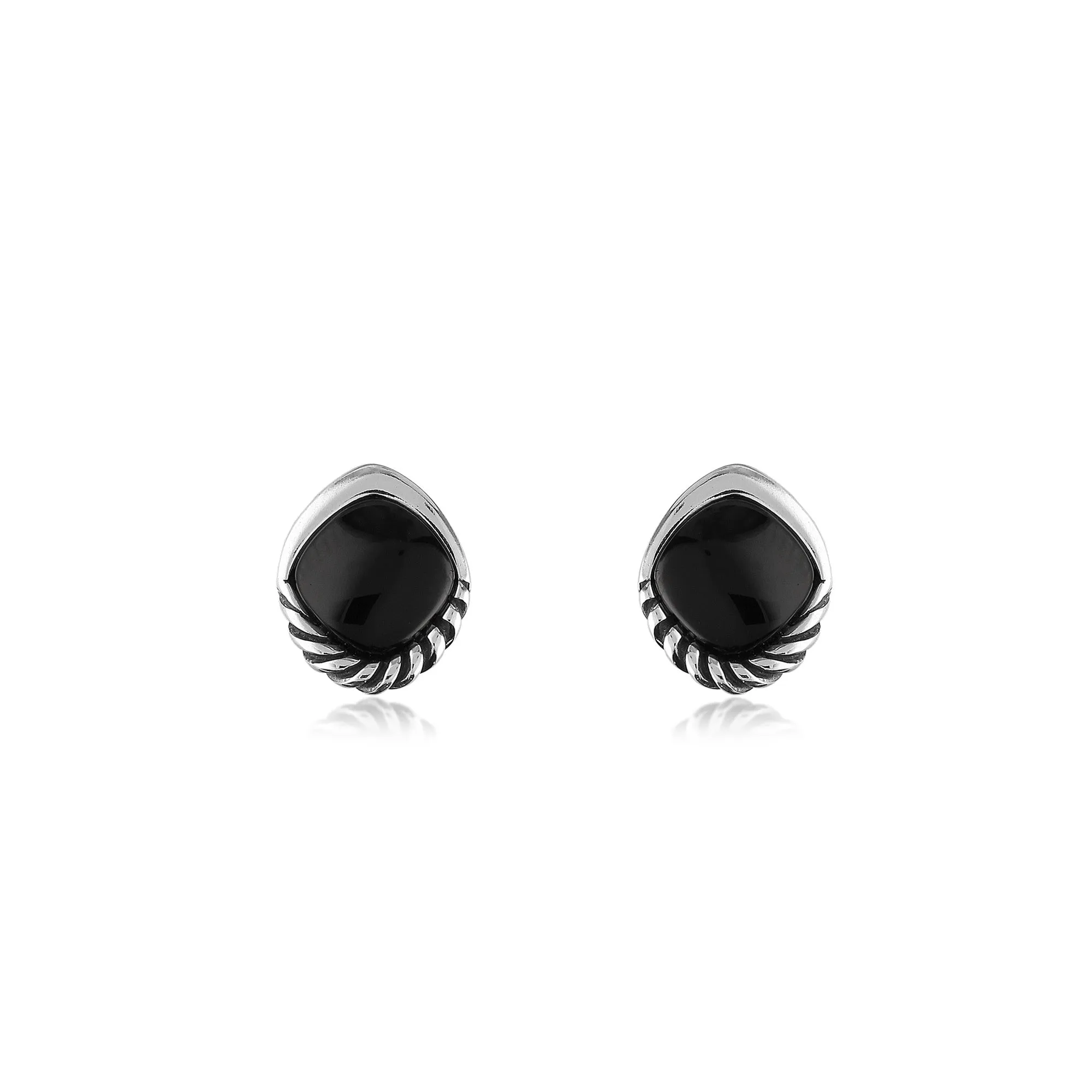 Sterling Silver Whitby Jet Half Rope Edge Stud Earrings