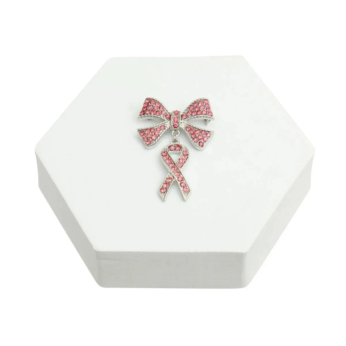 Stylish Silver Tone Lapel Pin with Double Pink Ribbon - Buy Today!