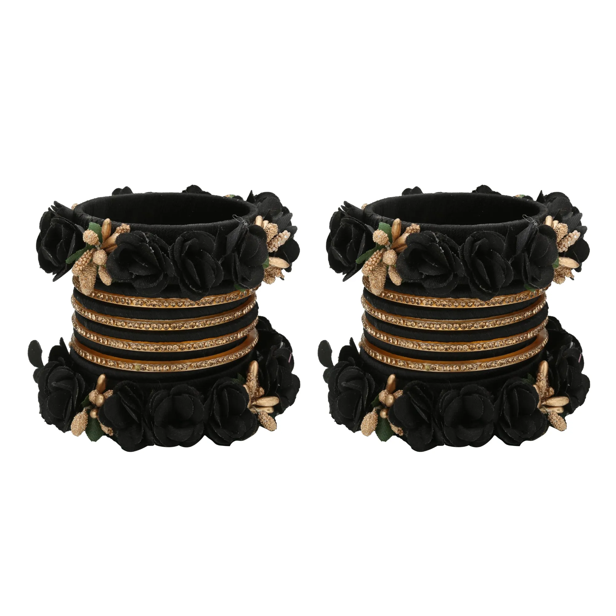 Sukriti Beautiful Handcrafted Black Flower Designer Silk thread Bridal Chuda Wedding Bangles for Women – Set of 22