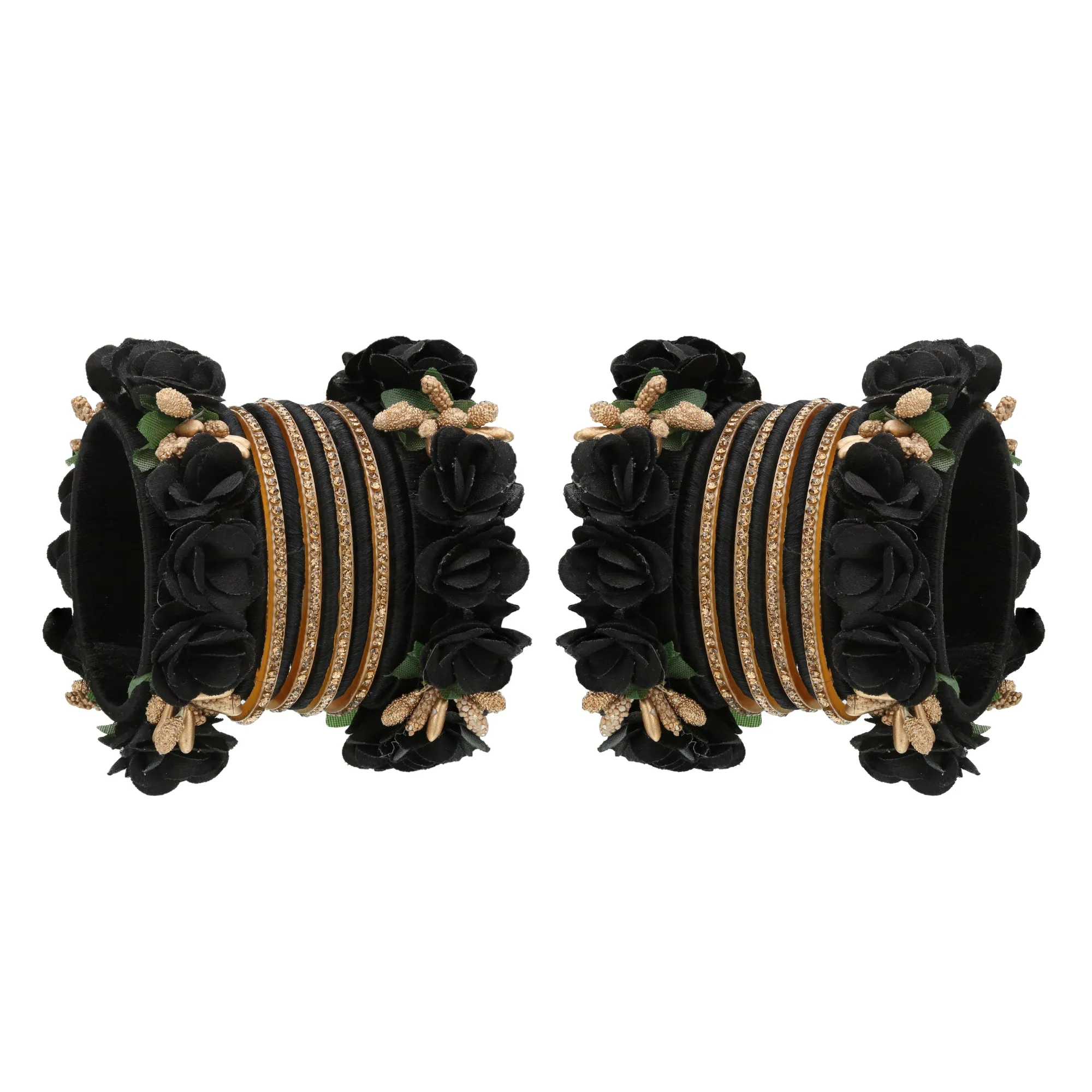 Sukriti Beautiful Handcrafted Black Flower Designer Silk thread Bridal Chuda Wedding Bangles for Women – Set of 22