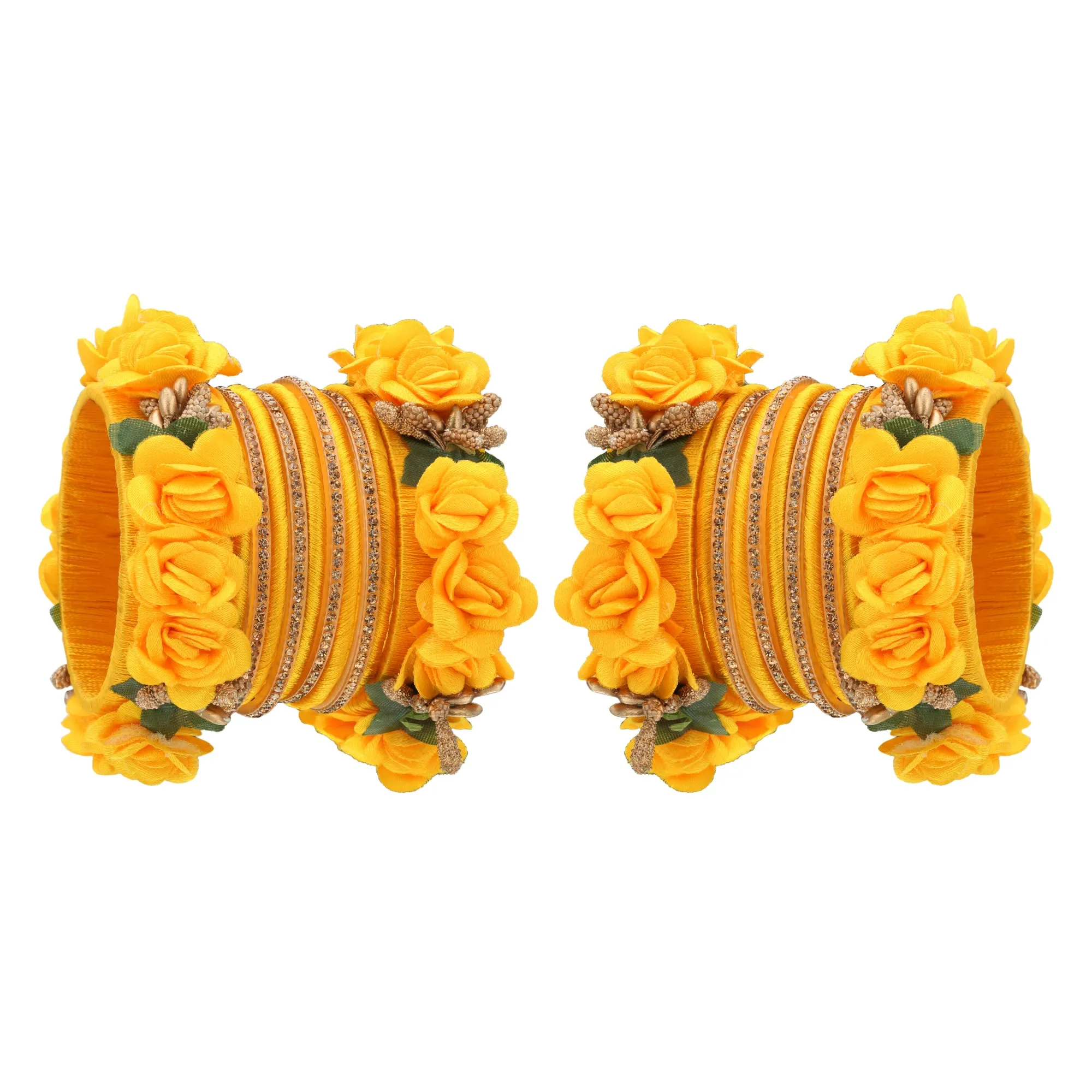 Sukriti Beautiful Handcrafted MangoYellow Flower Designer Silk thread Bridal Chuda Wedding Bangles for Women – Set of 22