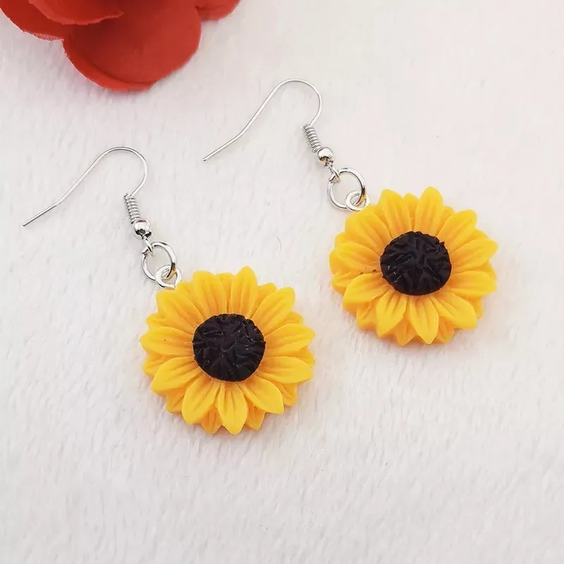 Sunflower resin drop dangle hook earrings