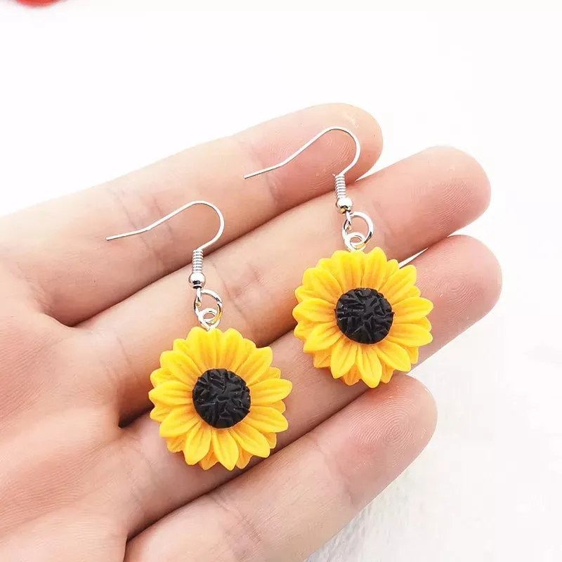 Sunflower resin drop dangle hook earrings