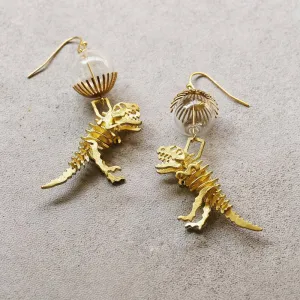 T-Rex Skeleton Dangle earrings | 14k Gold Plated| Cute | Dinosaur| Tyrannosaurus Rex