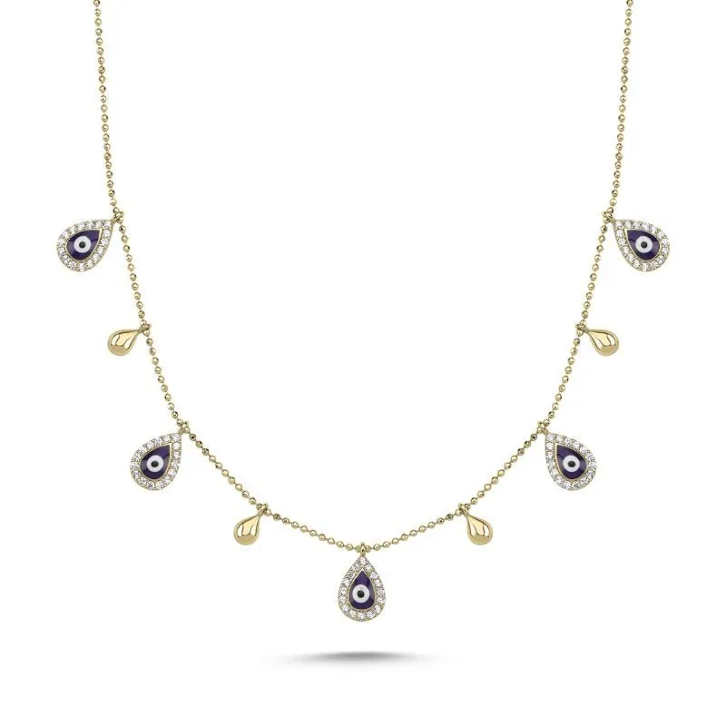 Teardrop Dangle Evil Eye Choker Necklace In Sterling Silver