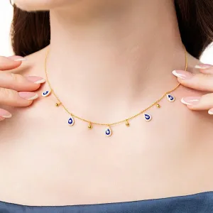 Teardrop Dangle Evil Eye Choker Necklace In Sterling Silver