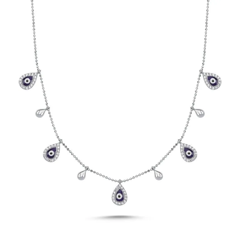 Teardrop Dangle Evil Eye Choker Necklace In Sterling Silver