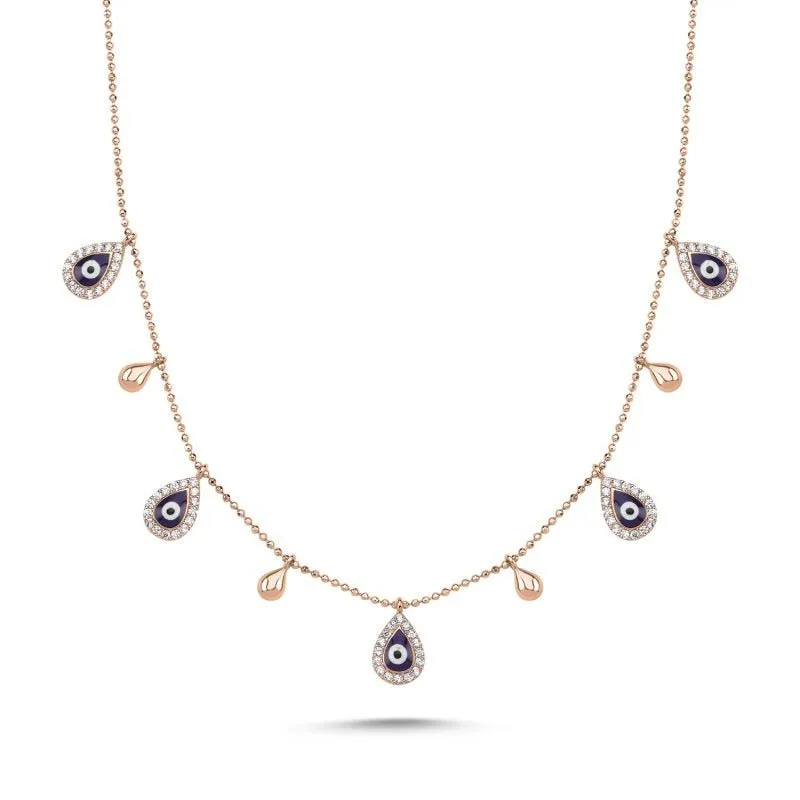 Teardrop Dangle Evil Eye Choker Necklace In Sterling Silver