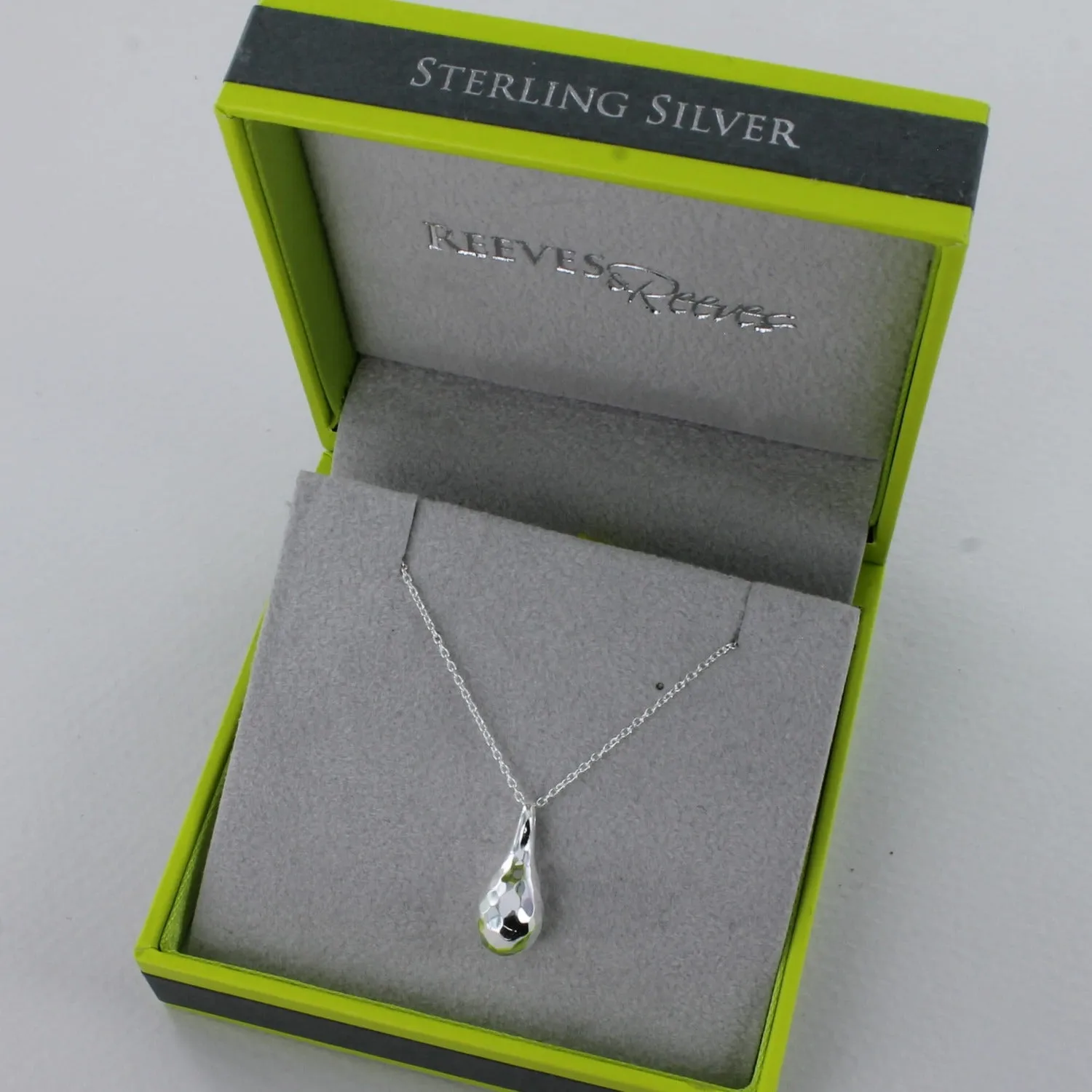 Textured Tear Drop Sterling Silver Necklace