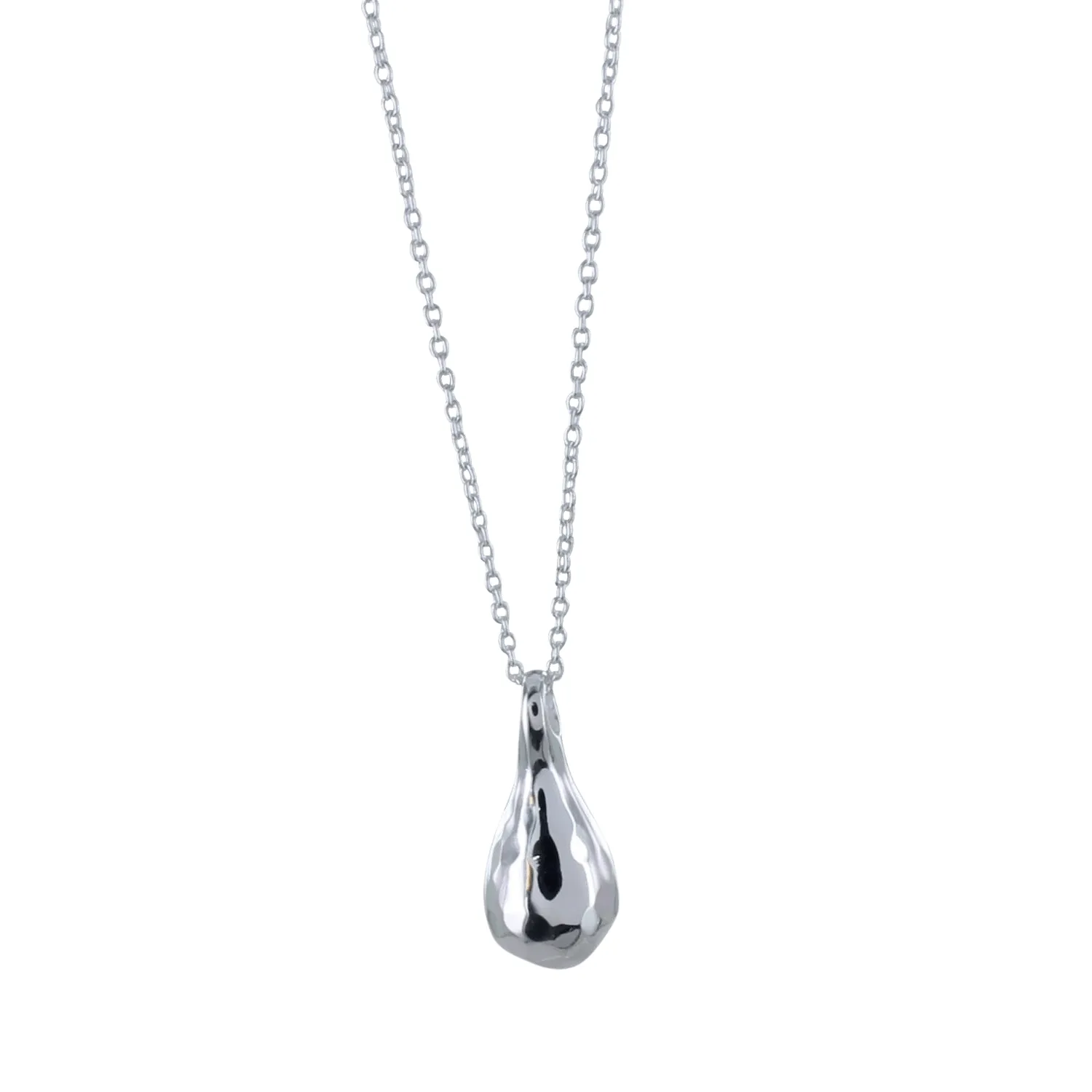 Textured Tear Drop Sterling Silver Necklace