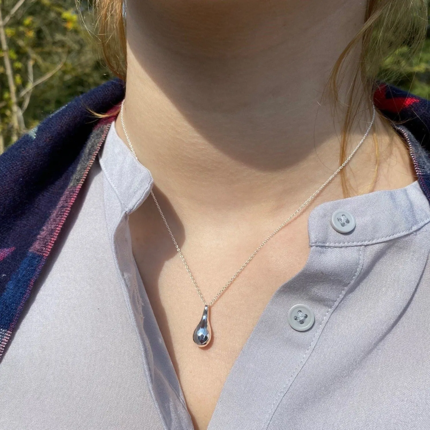 Textured Tear Drop Sterling Silver Necklace