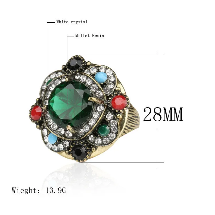 Tibet 18K Gold Bohemia Vintage Jewelry Gorgeous Empress Temperament Fashion Exaggerated Womens Accessories Jewelry Oval Ring