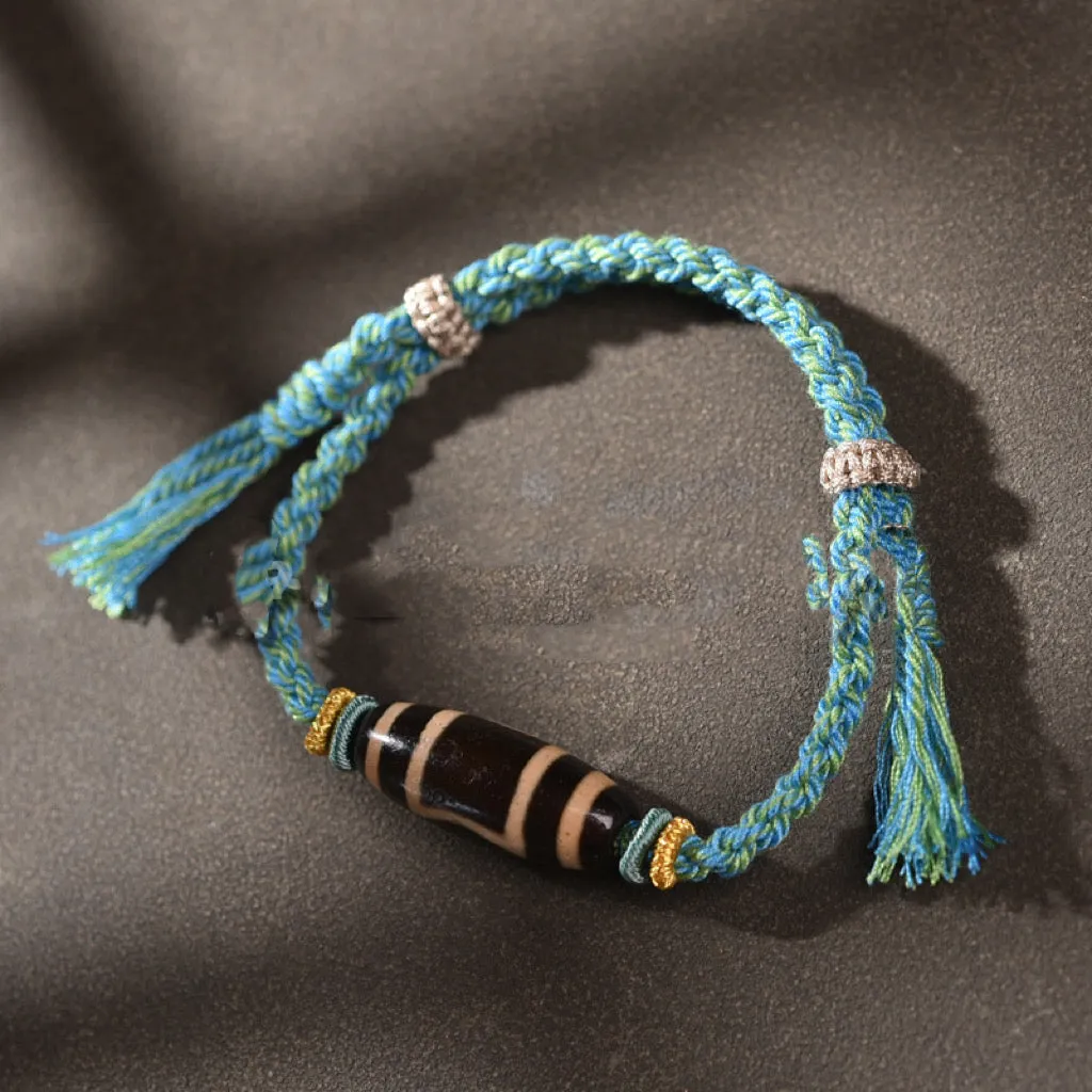 Tibetan Agate Dzi Bead Handmade Bracelet with Gau
