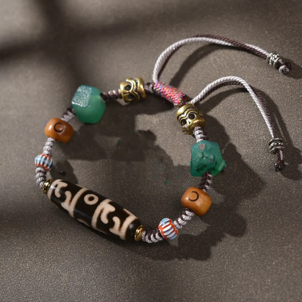 Tibetan Agate Dzi Bead Handmade Bracelet with Gau