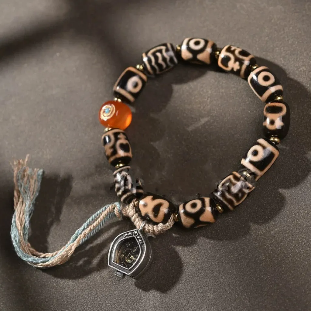 Tibetan Agate Dzi Bead Handmade Bracelet with Gau