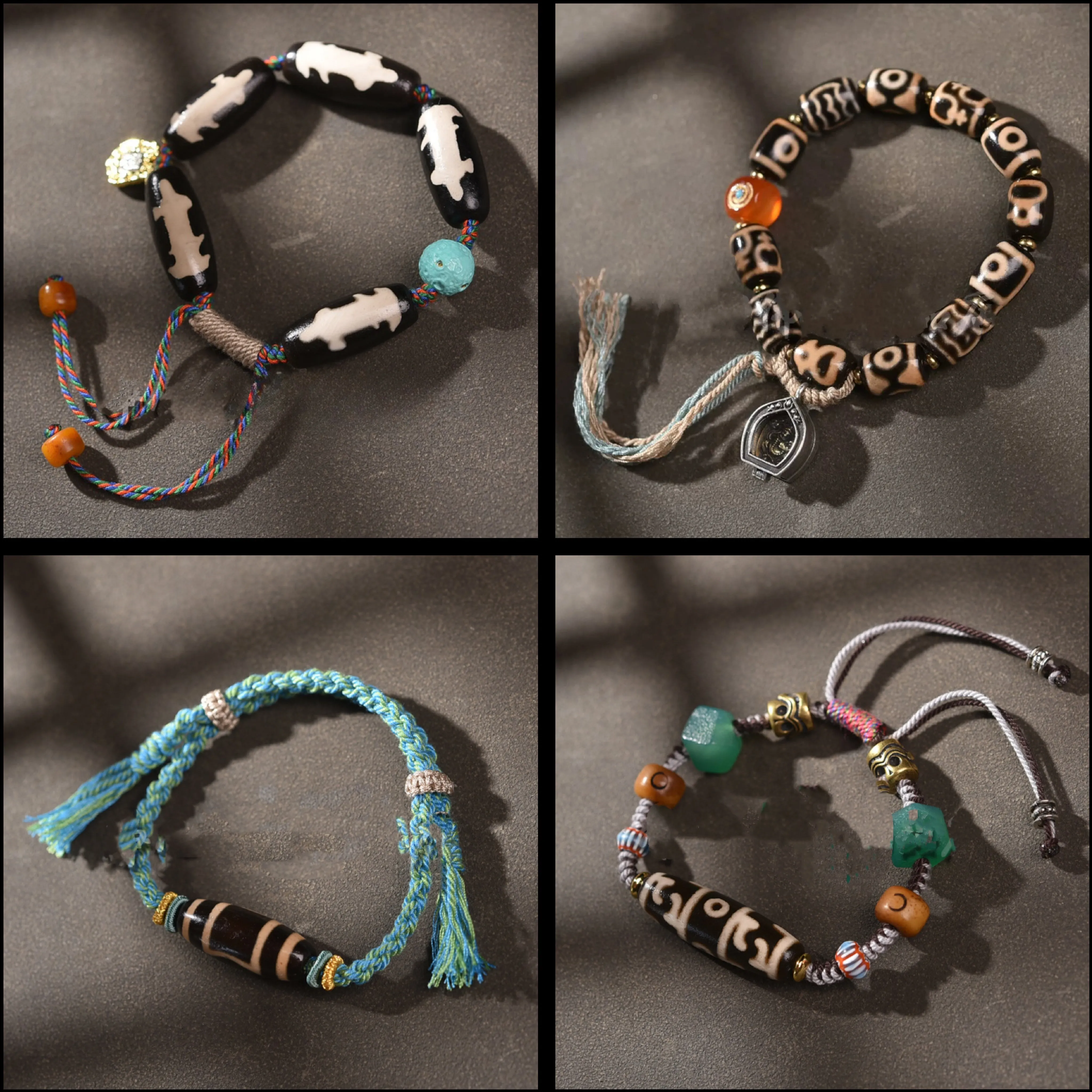 Tibetan Agate Dzi Bead Handmade Bracelet with Gau