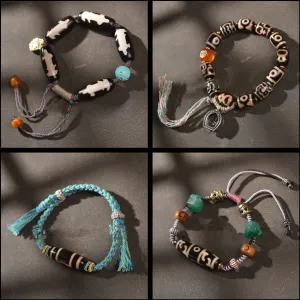 Tibetan Agate Dzi Bead Handmade Bracelet with Gau