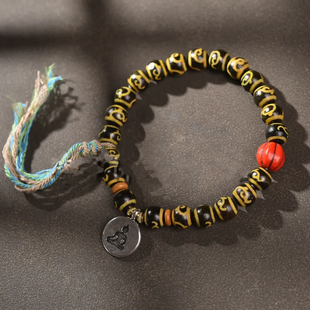 Tibetan Agate Dzi Bead Handmade Bracelet with Gau
