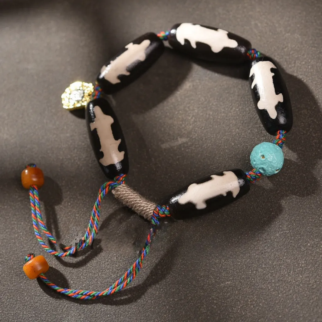 Tibetan Agate Dzi Bead Handmade Bracelet with Gau