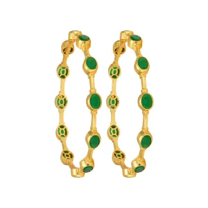 Timeless 925 Gold Plated Green Stone Wrapped Simple Bangles