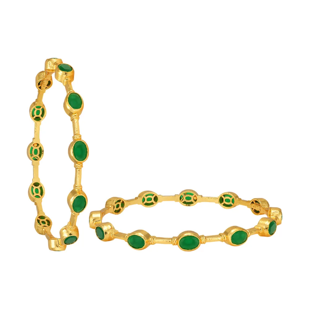Timeless 925 Gold Plated Green Stone Wrapped Simple Bangles
