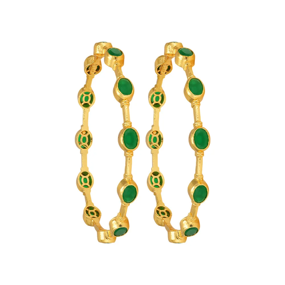 Timeless 925 Gold Plated Green Stone Wrapped Simple Bangles