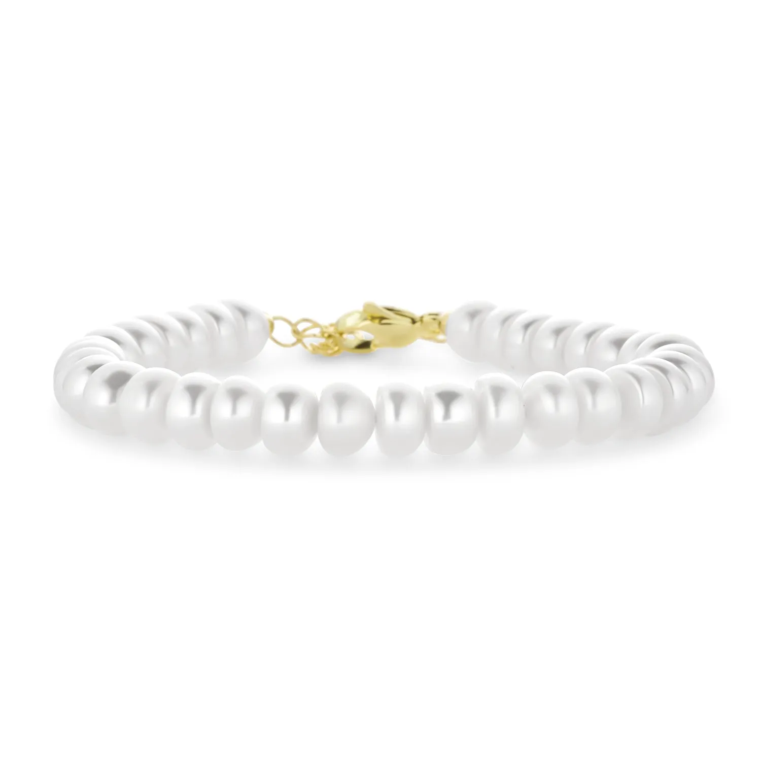 Traditional Bridal 5MM White Freshwater Pearl Strand Bracelet 18K Gold 6.5-8.5"