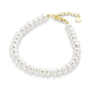 Traditional Bridal 5MM White Freshwater Pearl Strand Bracelet 18K Gold 6.5-8.5"
